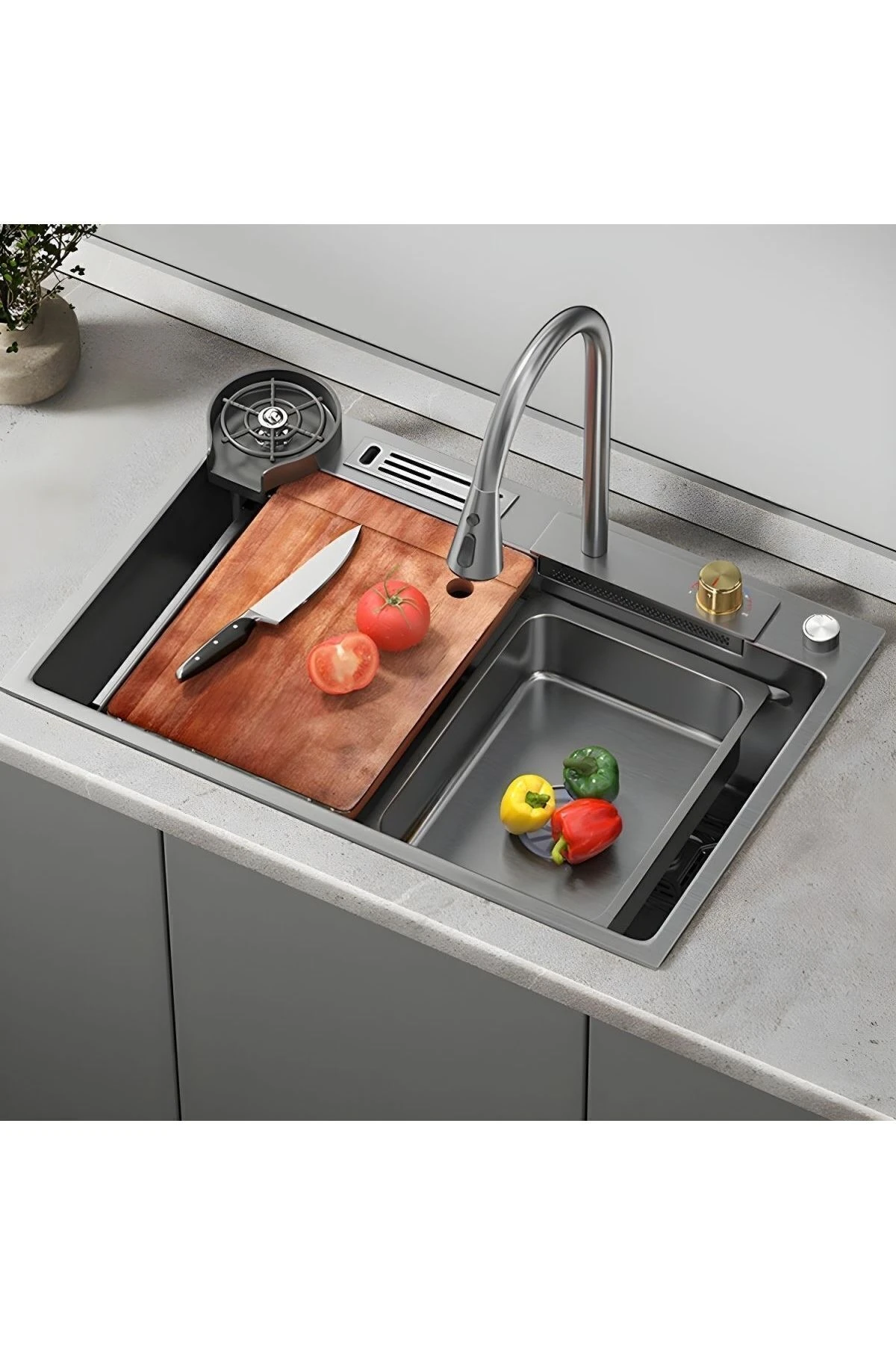 Fotoselli Antrasit Mutfak Eviyesi Arıtıcılı Batarya Hediyeli