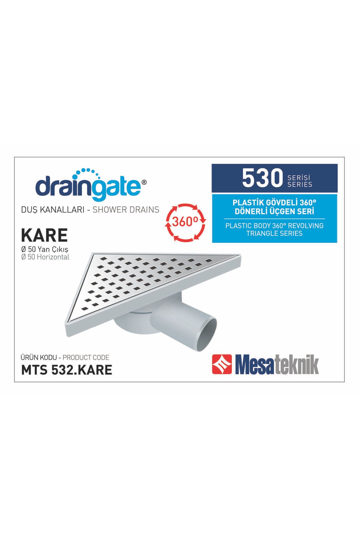 Draingate® 360º Dönerli Plastik Gövdeli 20*20 Üçgen Seri Yan Ø 50 Mm