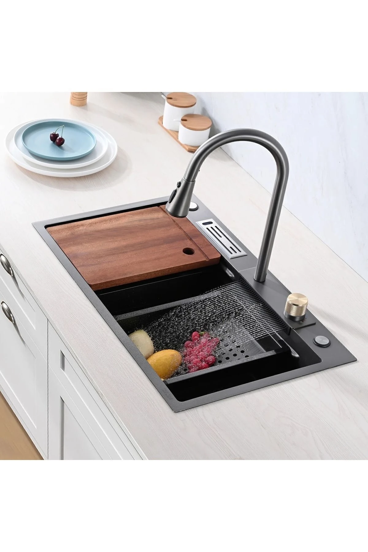 Fotoselli Antrasit Mutfak Eviyesi Arıtıcılı Batarya Hediyeli