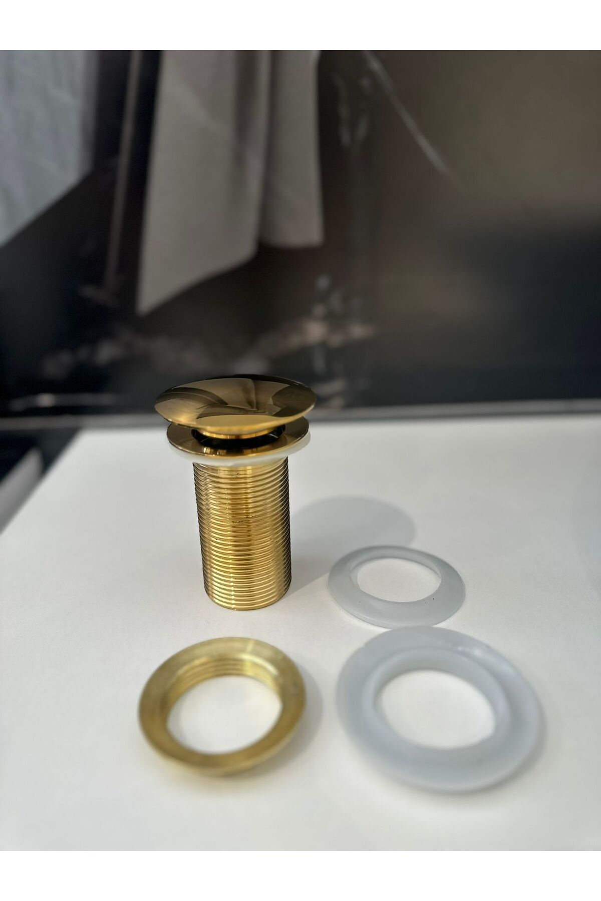 ALTIN LAVABO SİFONU PUP-UP (BAS-ÇIK) GOLD SİFON