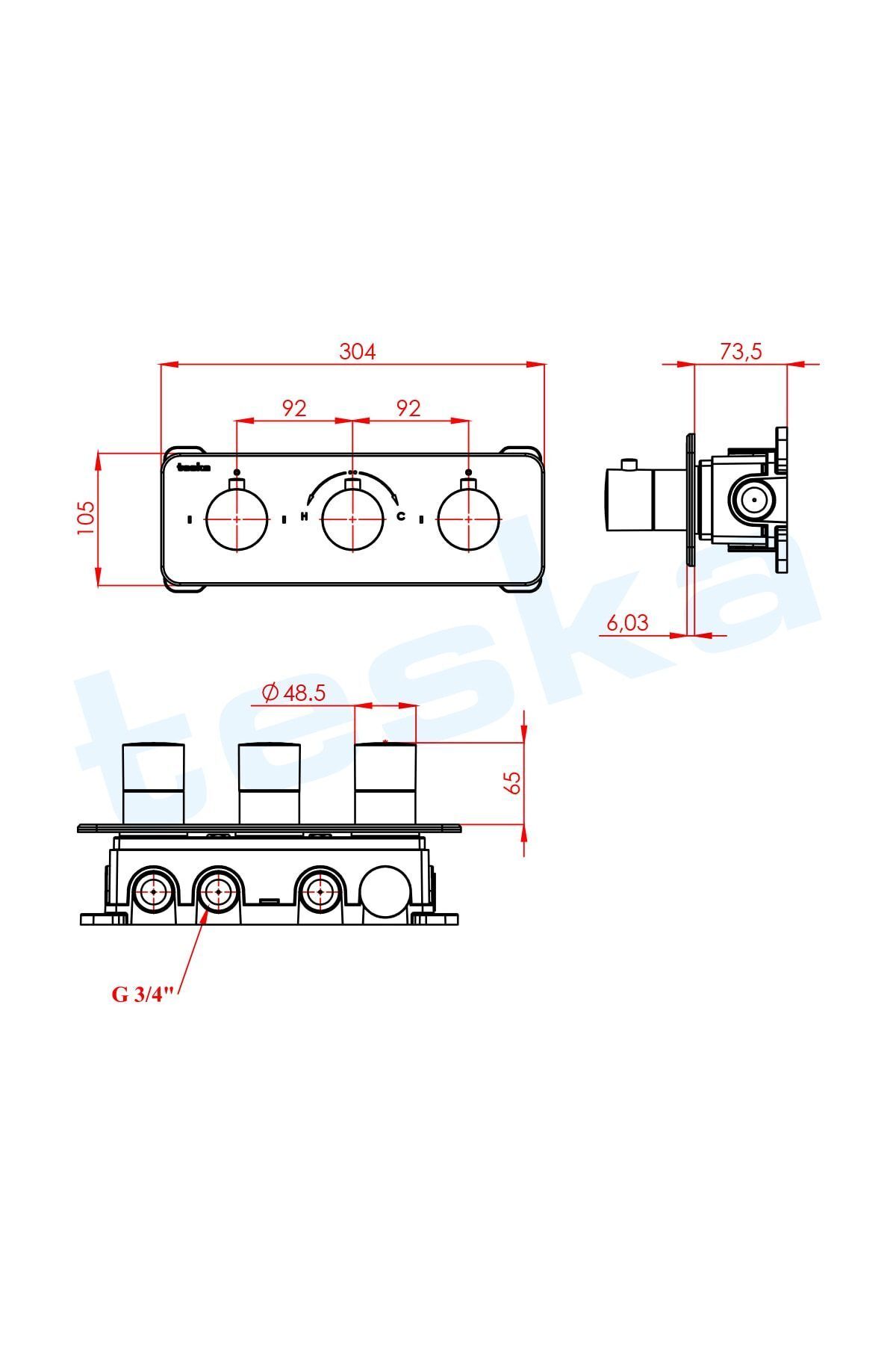 T4000c Lande Ankastre Krom Termostatik Banyo Bataryası