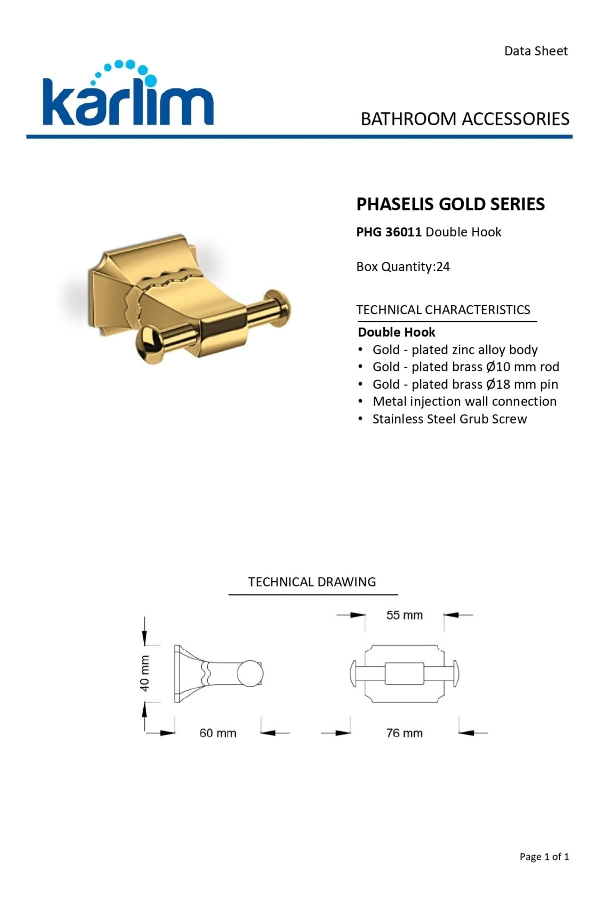 Phg 36011-k Phaselis Serisi Ikili Askılık Gold Kaplama