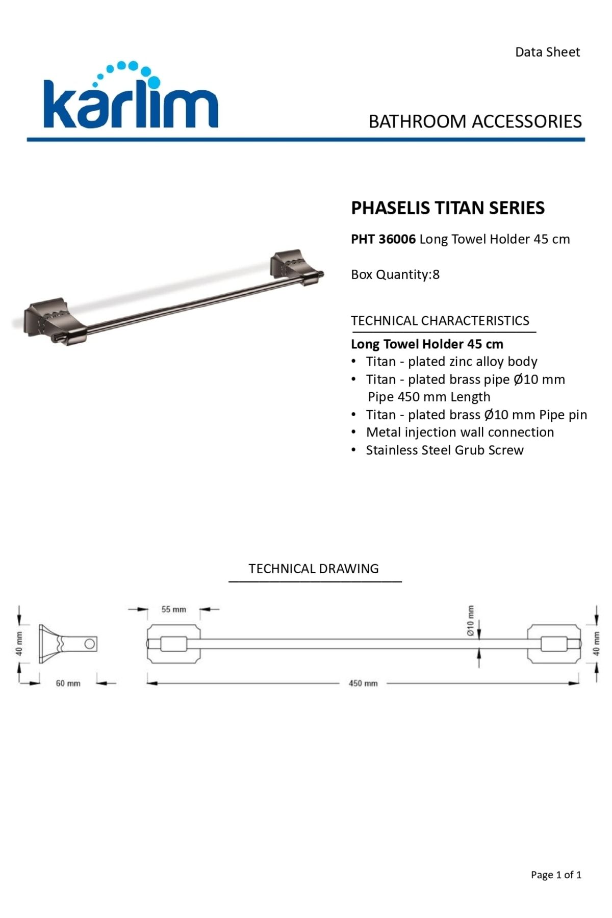Pht 36006-k Phaselis Serisi Uzun Havluluk 45 cm Titan Kaplama