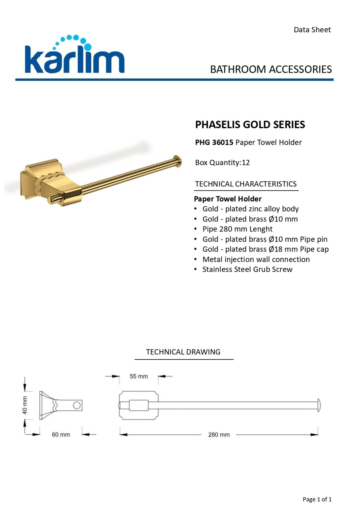 ® Phg 36015-k Phaselis Serisi Kapaksız Kağıt Havluluk Gold Kaplama