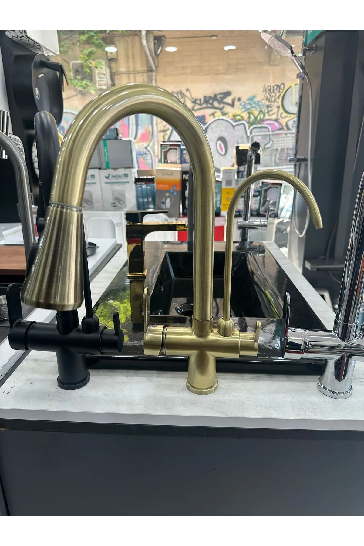 Arıtmalı Spiralli Mat Altın Eviye Bataryası