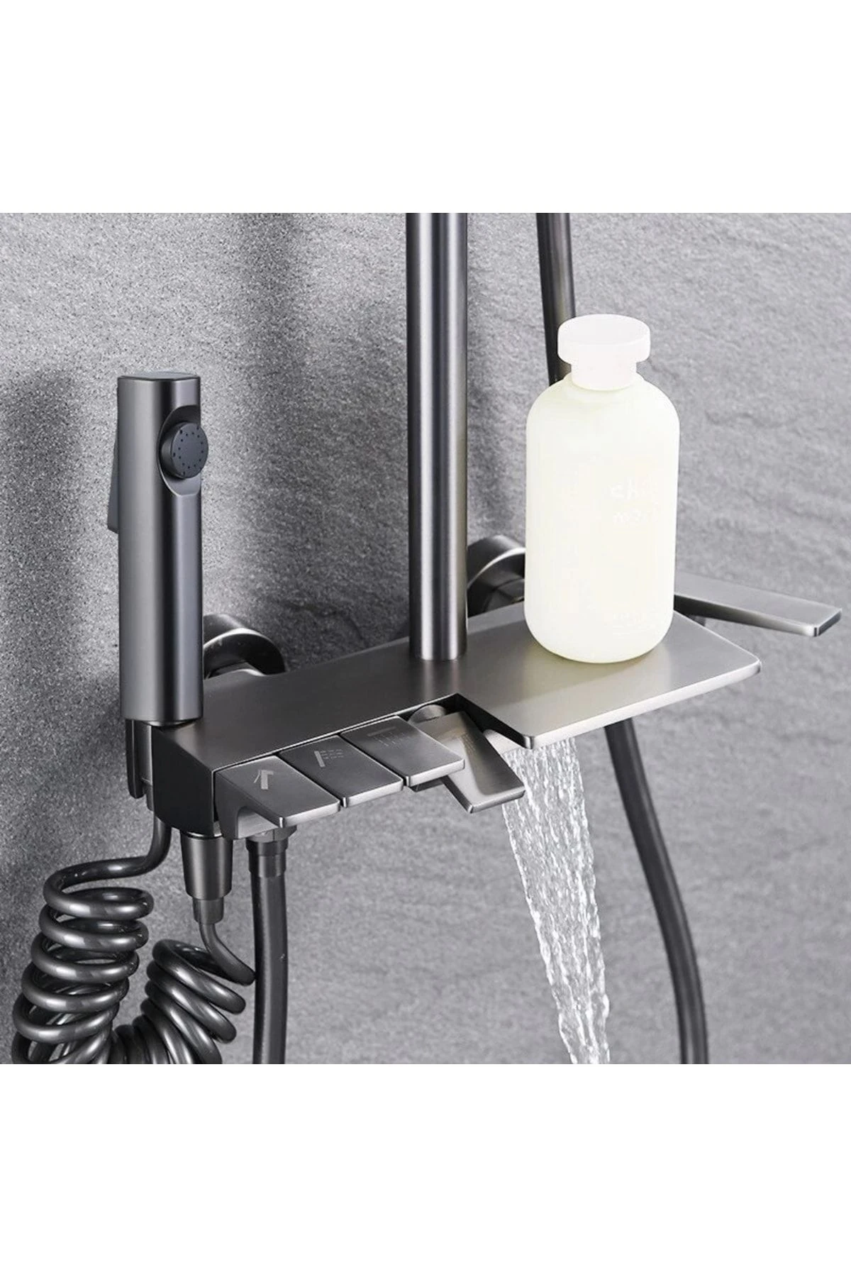 Piyano Siyah Kare Tepe Duş Seti