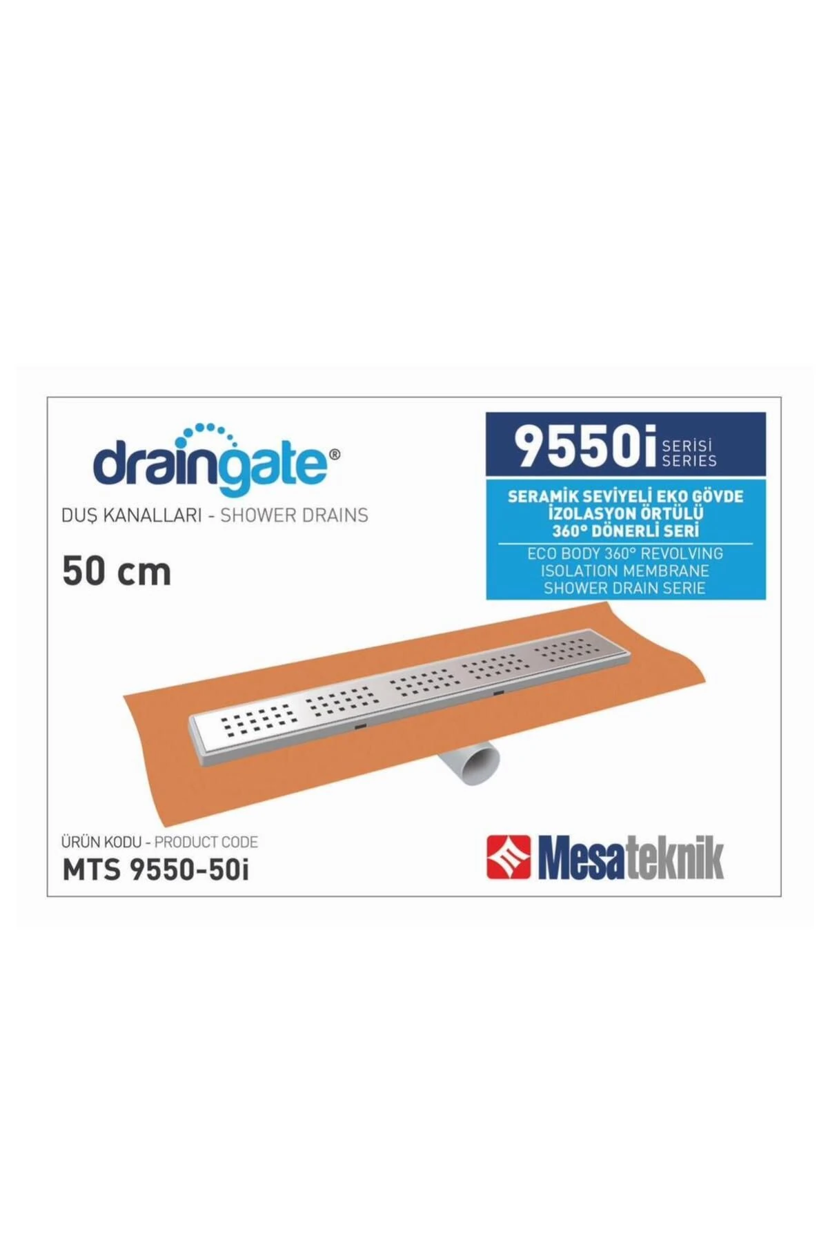 Mesa Teknik Seramik Seviyeli Dönerli İzolasyon Örtülü Duş Kanalı 50 cm