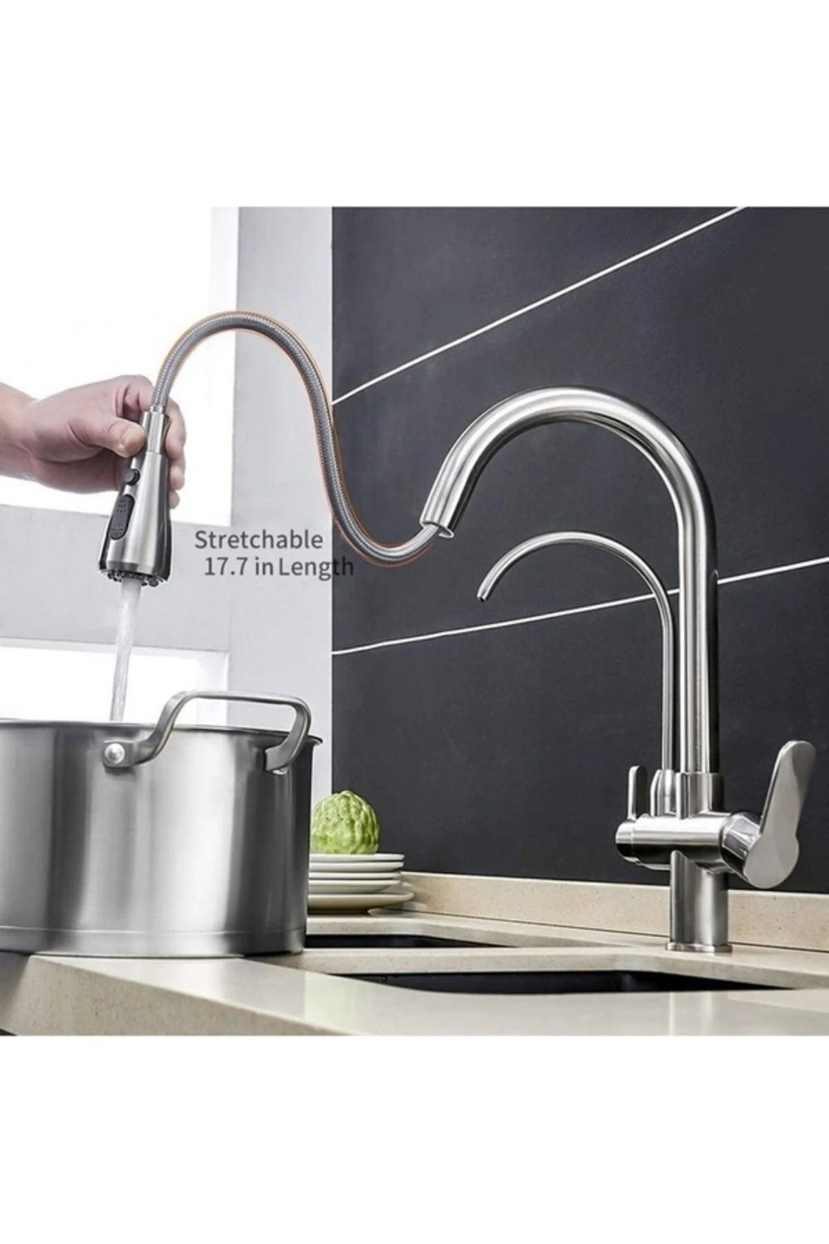 Krom Uzayan Spiralli Arıtmalı Mutfak Bataryası