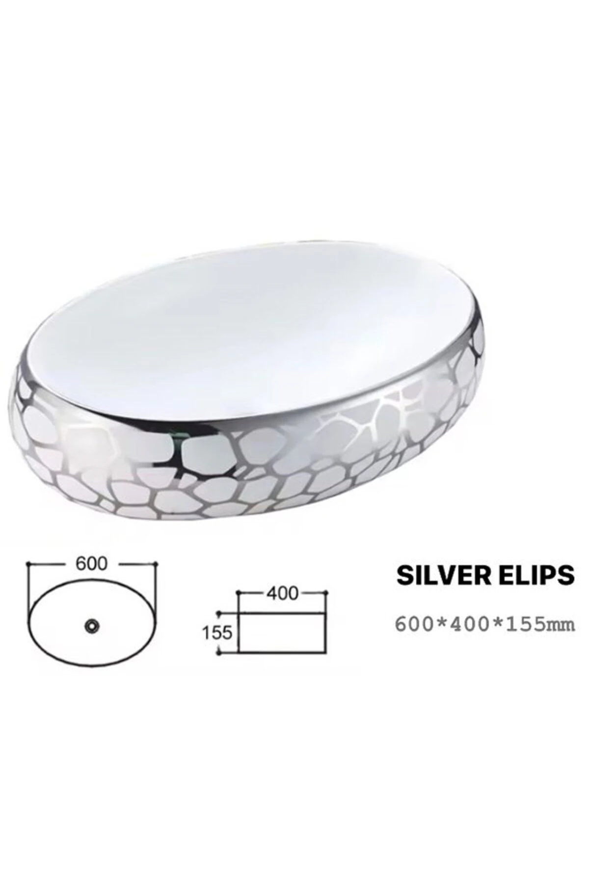 Banyo Lavabosu Tezgah Üstü Çanak Banyo Lavabosu Doğal Taş Gümüş Yaldız Desenli 60x40x15 Ölçü