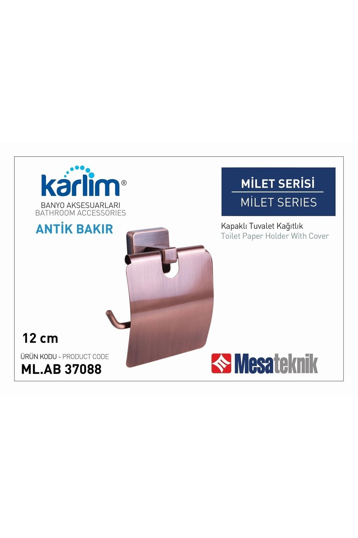 ® Ml.ab 37088-k Milet Serisi Kapaklı Tuvalet Kağıtlık 12 cm Antik Bakır Kaplama