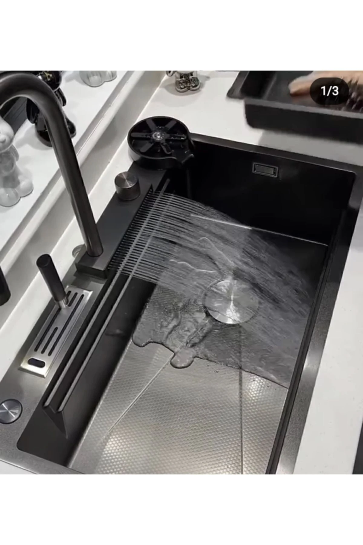 Teknolojik Akıllı Yağmurlama Armatür Kesme Tahtası 2 Tepsi 75x45x20cm Ankastre Evye Seti Hediye Li