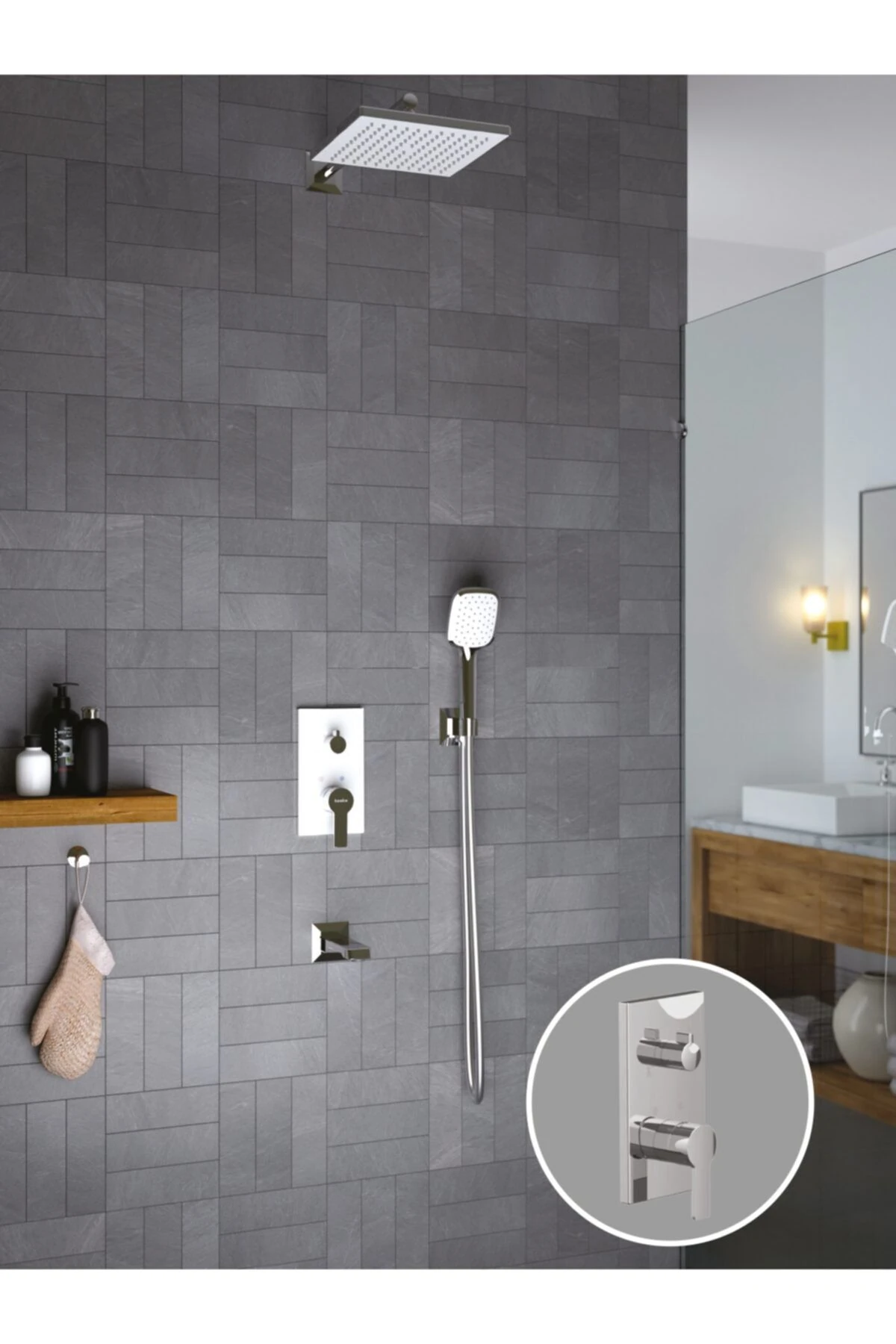 Ciera Beyaz Camlı Üç Yönlü Ankastre Banyo Bataryası