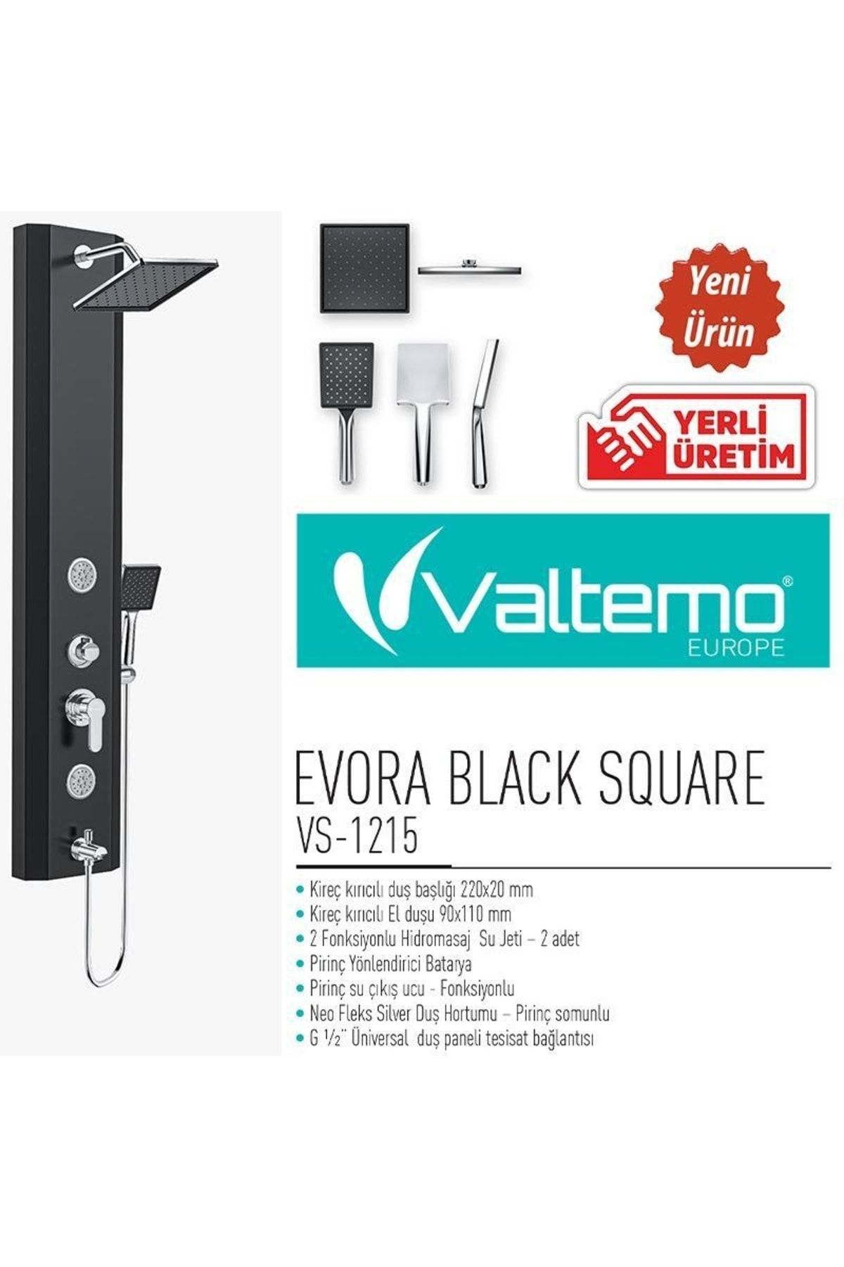 Compact Duş Kolonu Evora Black Square (siyah) Yeni Yerli Ürün