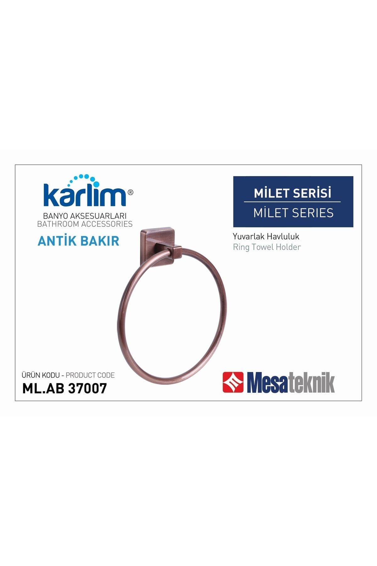 37007-k Milet Serisi Yuvarlak Havluluk Antik Bakır Kaplama