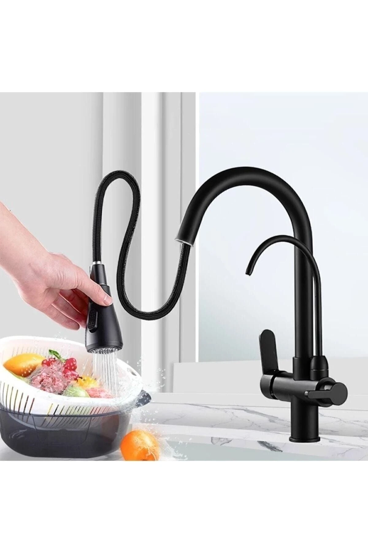 Siyah Arıtmalı Spiralli Mutfak Eviye Bataryası