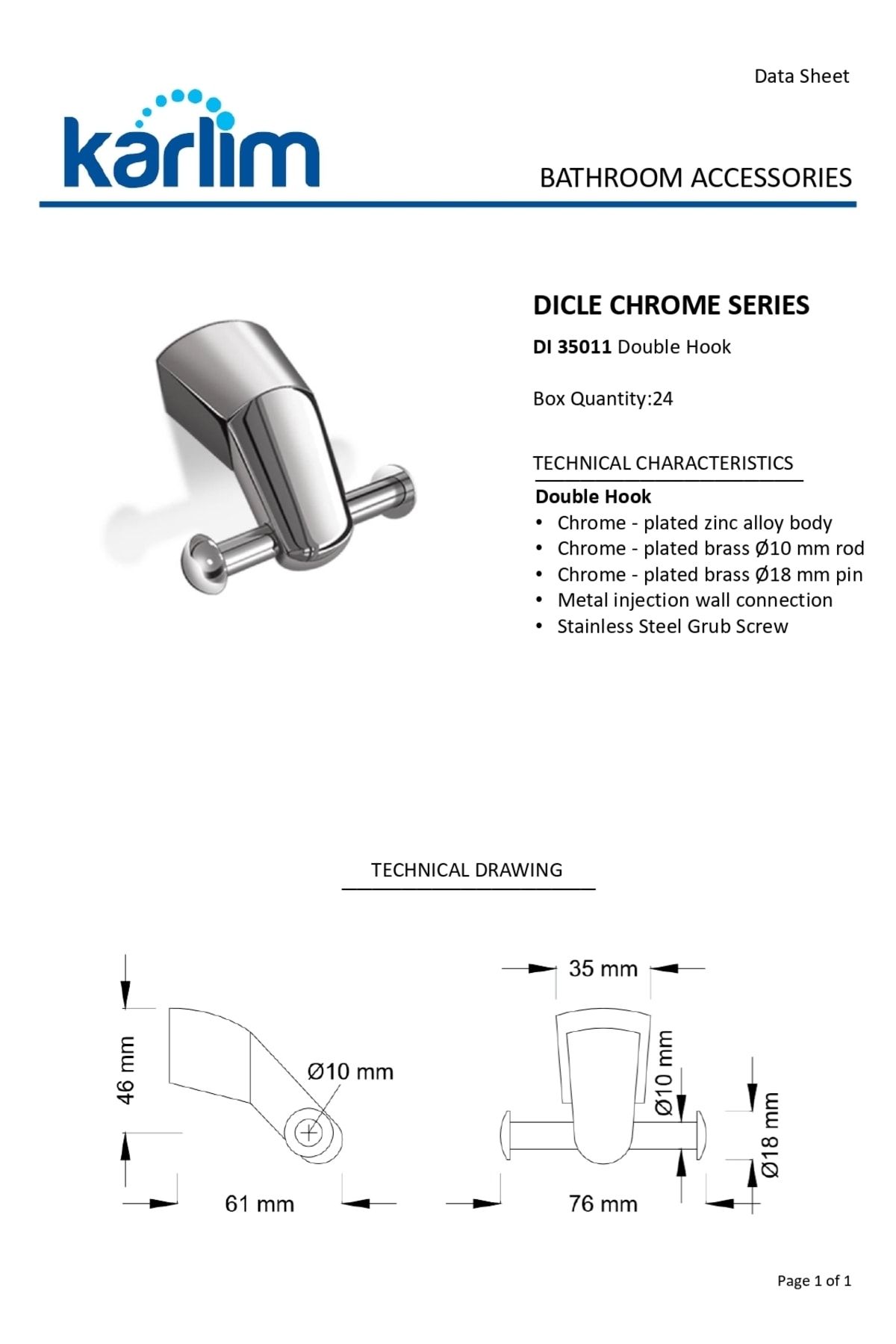 ® Di 35011-k Dicle Serisi Krom Kaplama Ikili Askılık