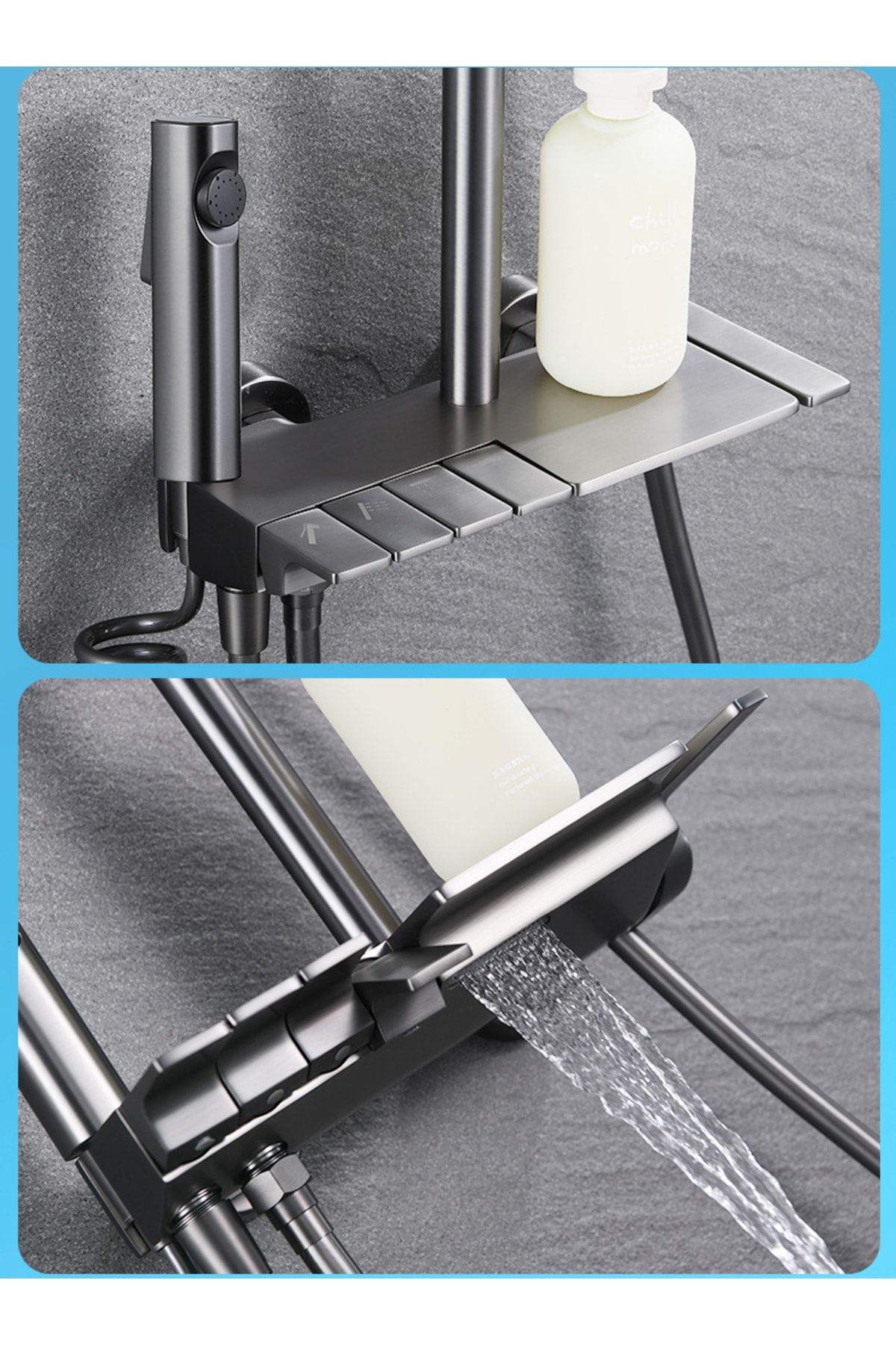 Piyano Siyah Kare Tepe Duş Seti