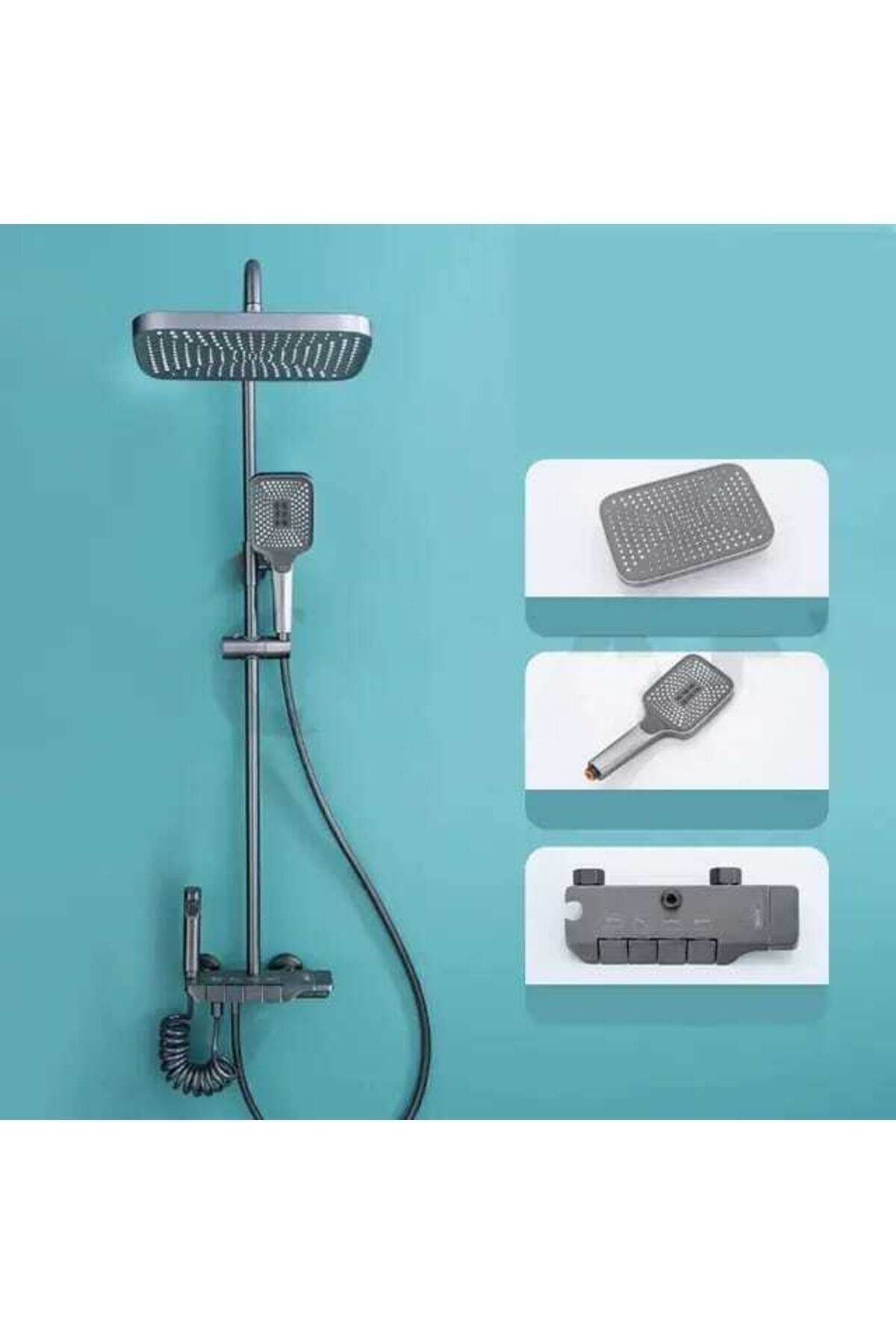 Gri Piyano Duş Seti Banyo Dekor Banyo Duş Seti Antrasit Duş Seti