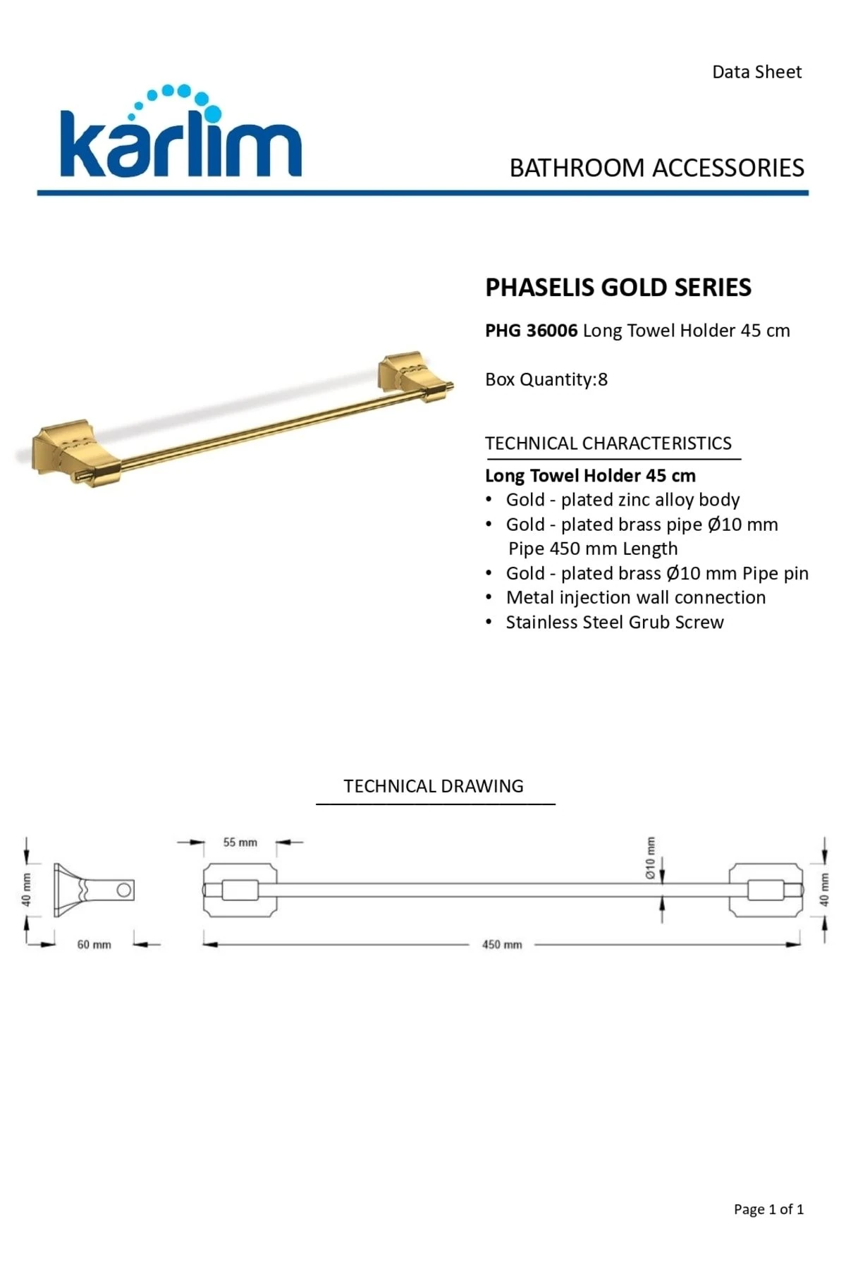 ® Phg 36006-k Phaselis Serisi Uzun Havluluk 45 Cm Gold Kaplama