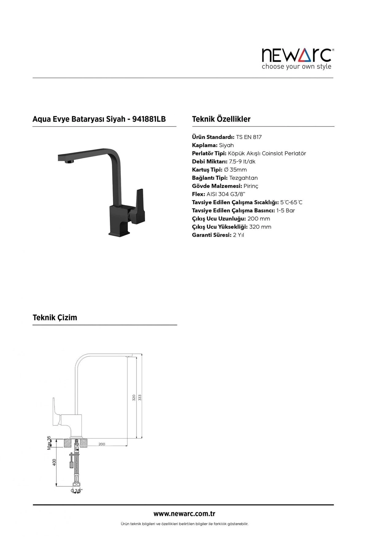 Aqua Evye Bataryası Köşe Borulu Siyah 941881-lb