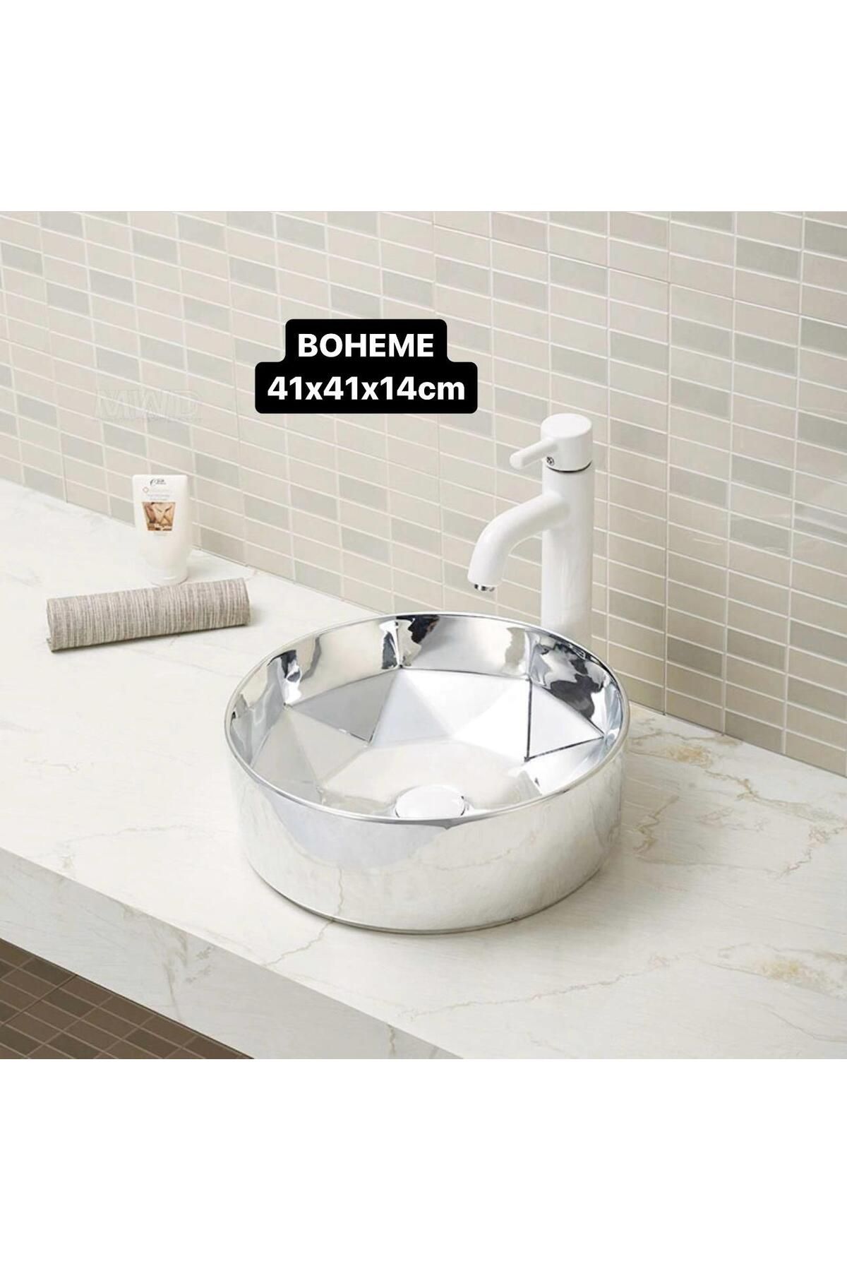 MARS Gümüş Renk Seramik Lavabo Şık Tasarım 41cm
