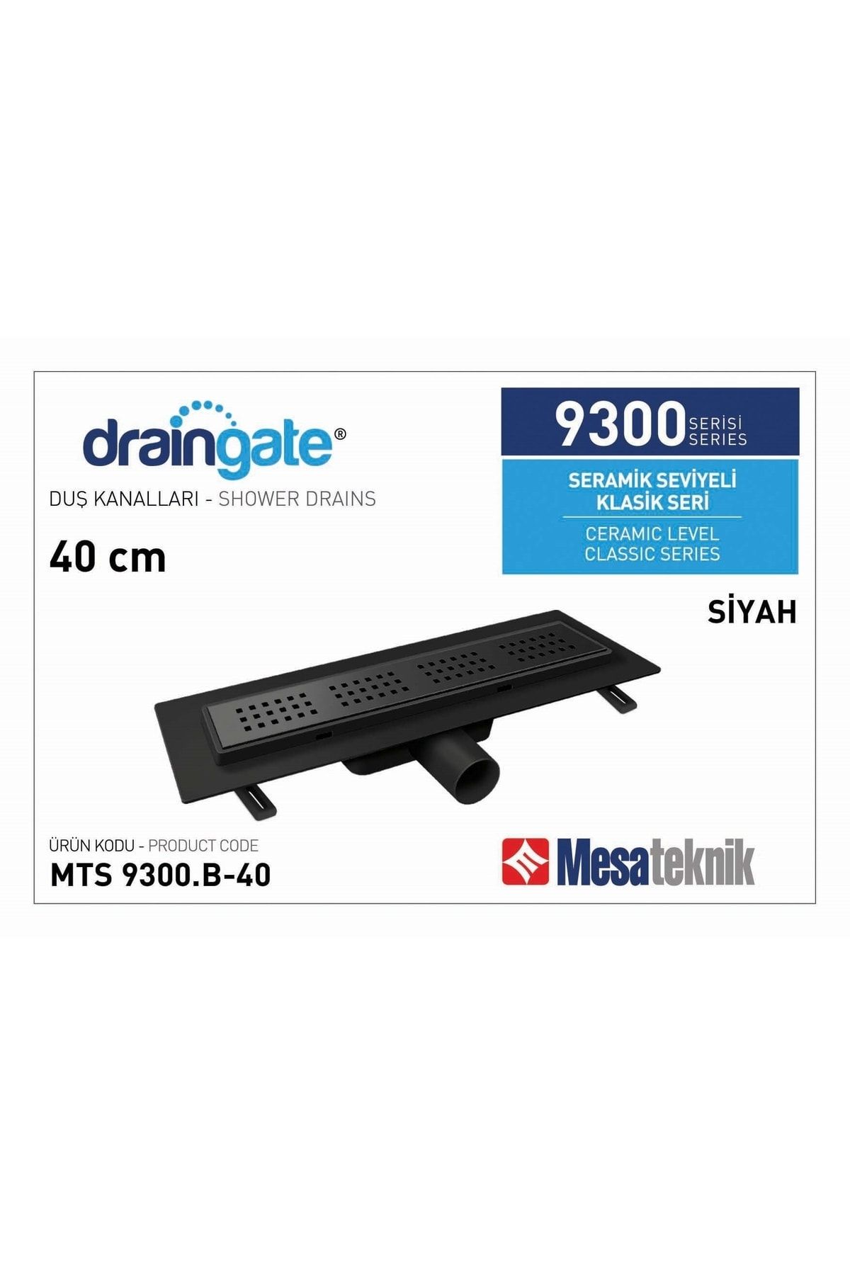 Draingate®seramik Seviyeli Plastik Gövdeli Etekli Yanø50mm Uzunluk40 Cmmat Siyah Kaplama Izgara