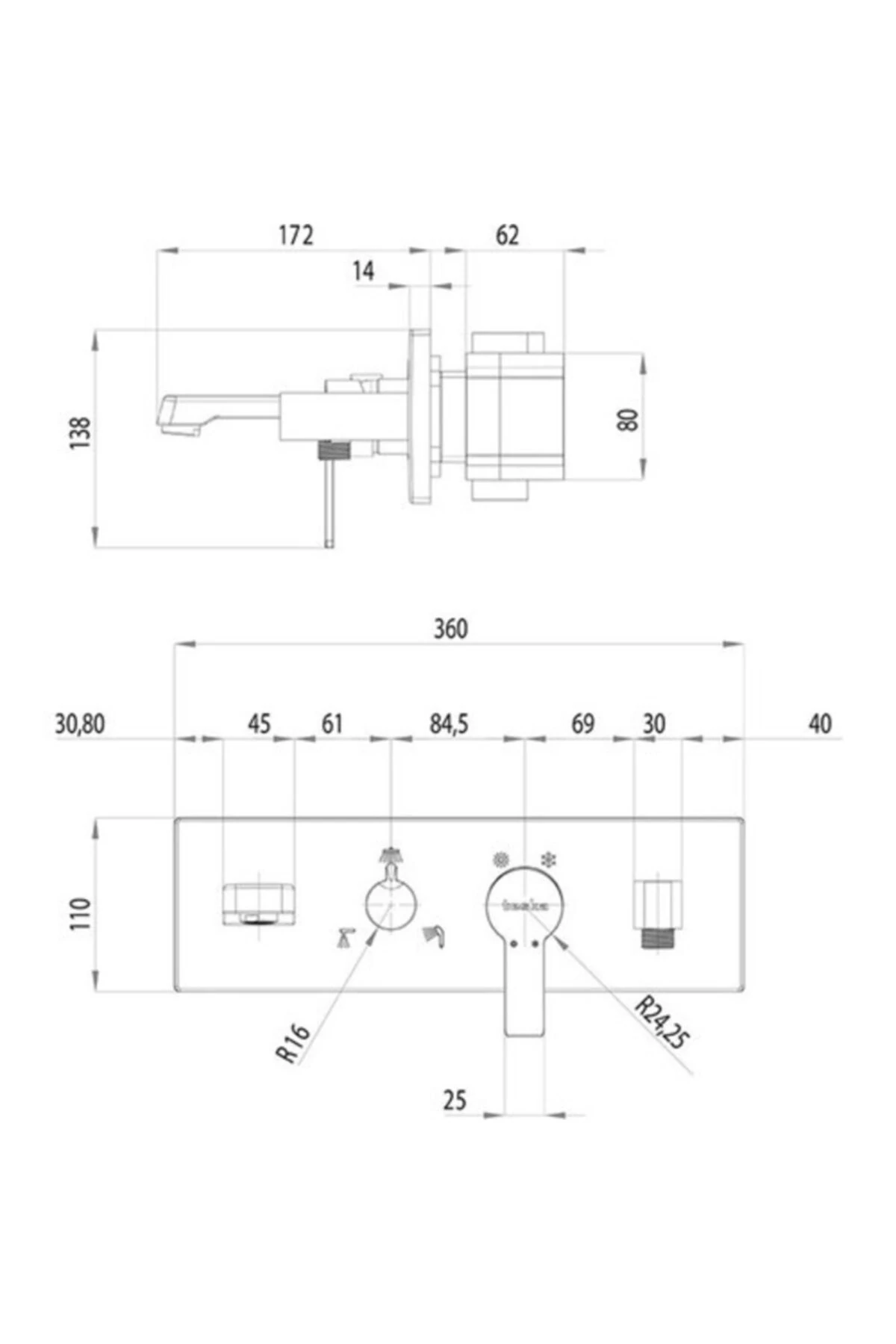 Life Beyaz Camlı Yatay Ankastre Üç Yönlü Banyo Bataryası