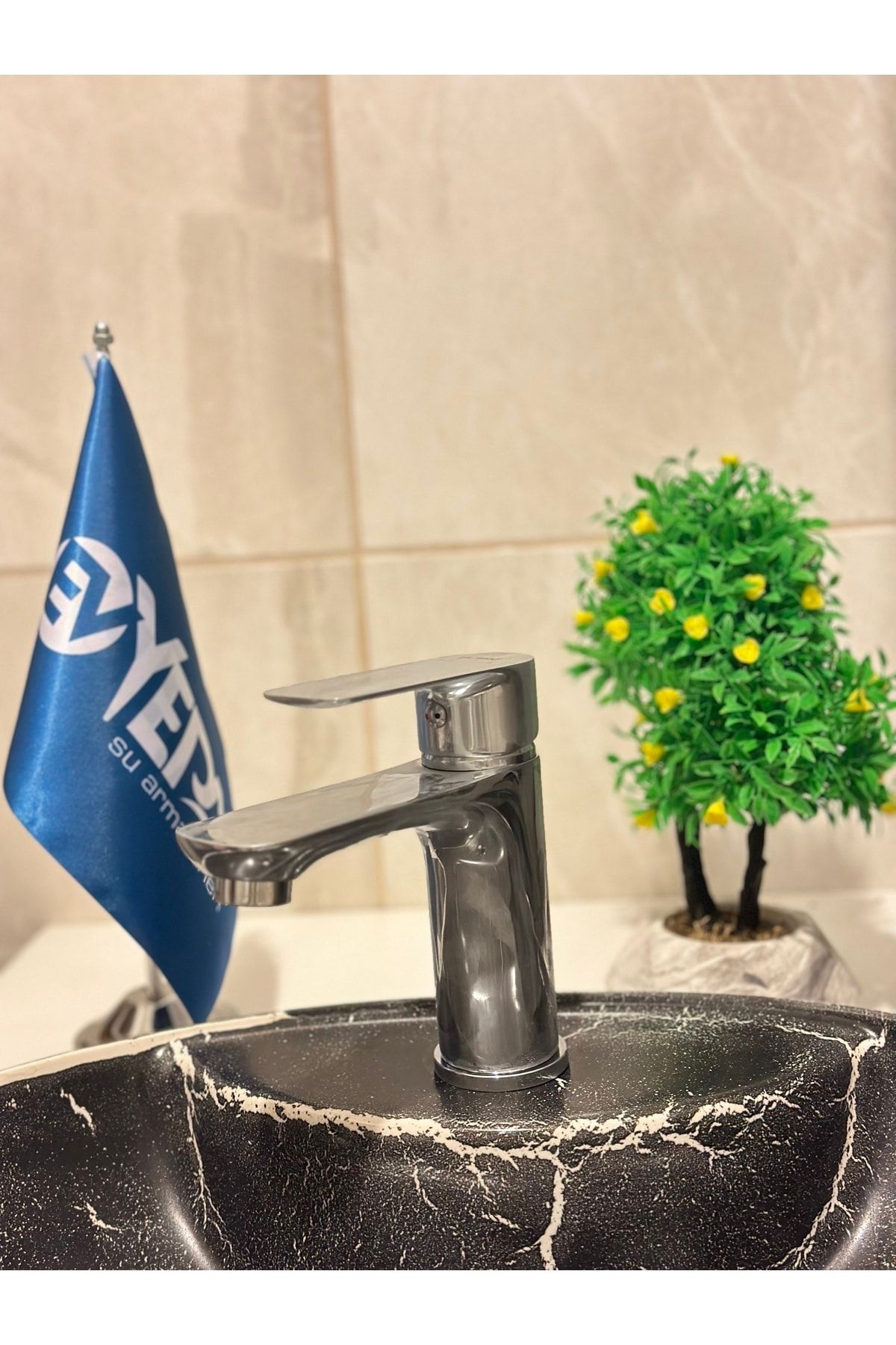 Fleko Krom Gümüş Düz Lavabo (SICAK SOĞUK GİRİŞLİ, PİRİNÇ MALZEME) 5yıl Garantili