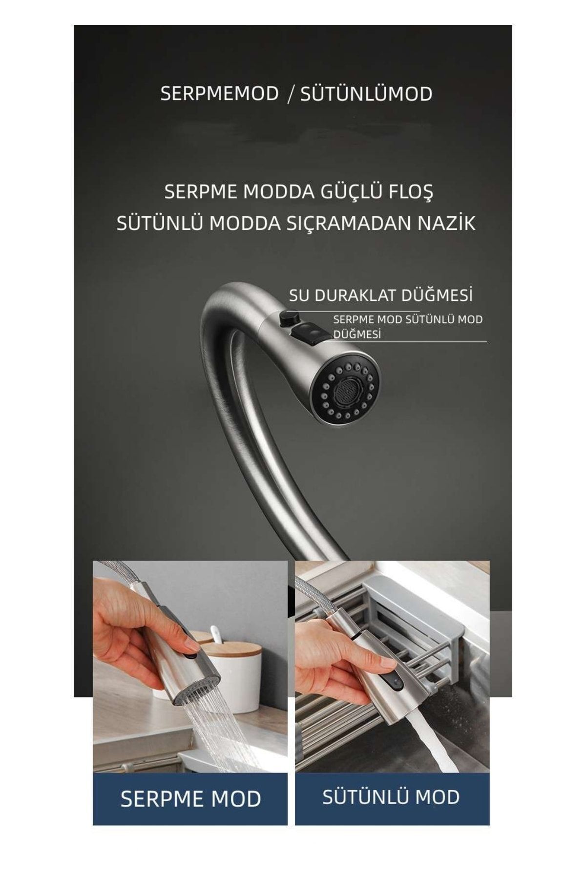 Mutfak Musluk Inox 304 Sprallı