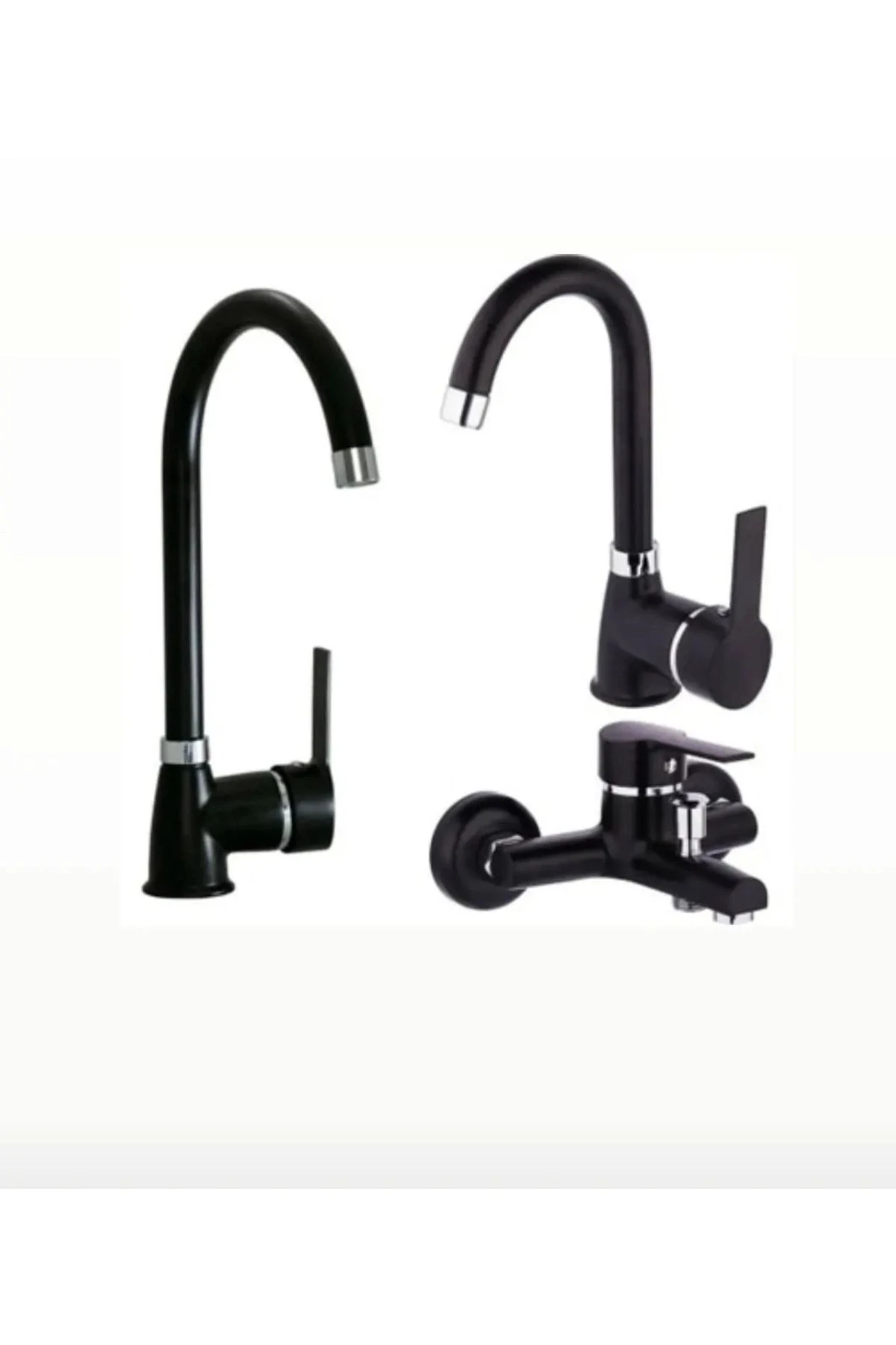 Siyah 3lü Batarya Seti Mutfak Bataryası Lavabo Bataryası Siyah Banyo Bataryası Siyah Dekor Musluk