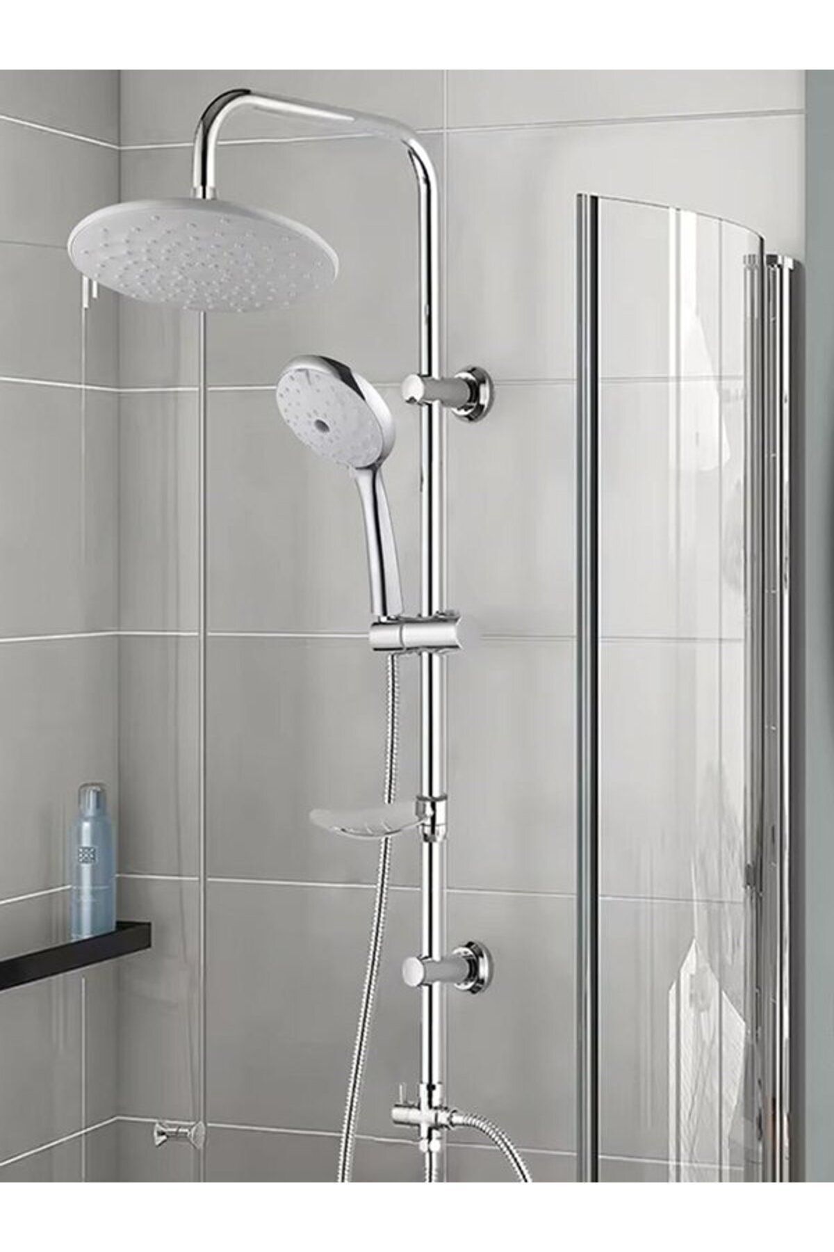 Duş Seti Krom Beyaz Yağmurlama Tepe Ve Jet Sprey Özellikli El Duş Başlığı Banyo Duş Seti