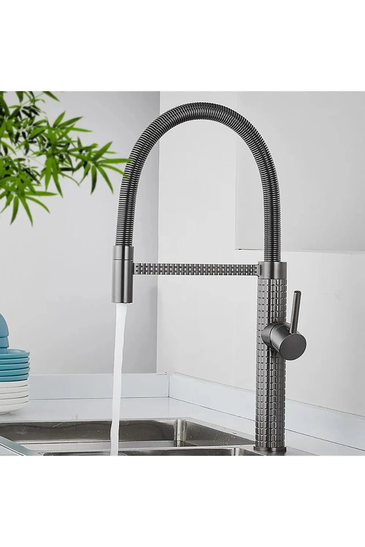 Fleko DropStyle Antrasit Renk Esnek Borulu Eviye Bataryası