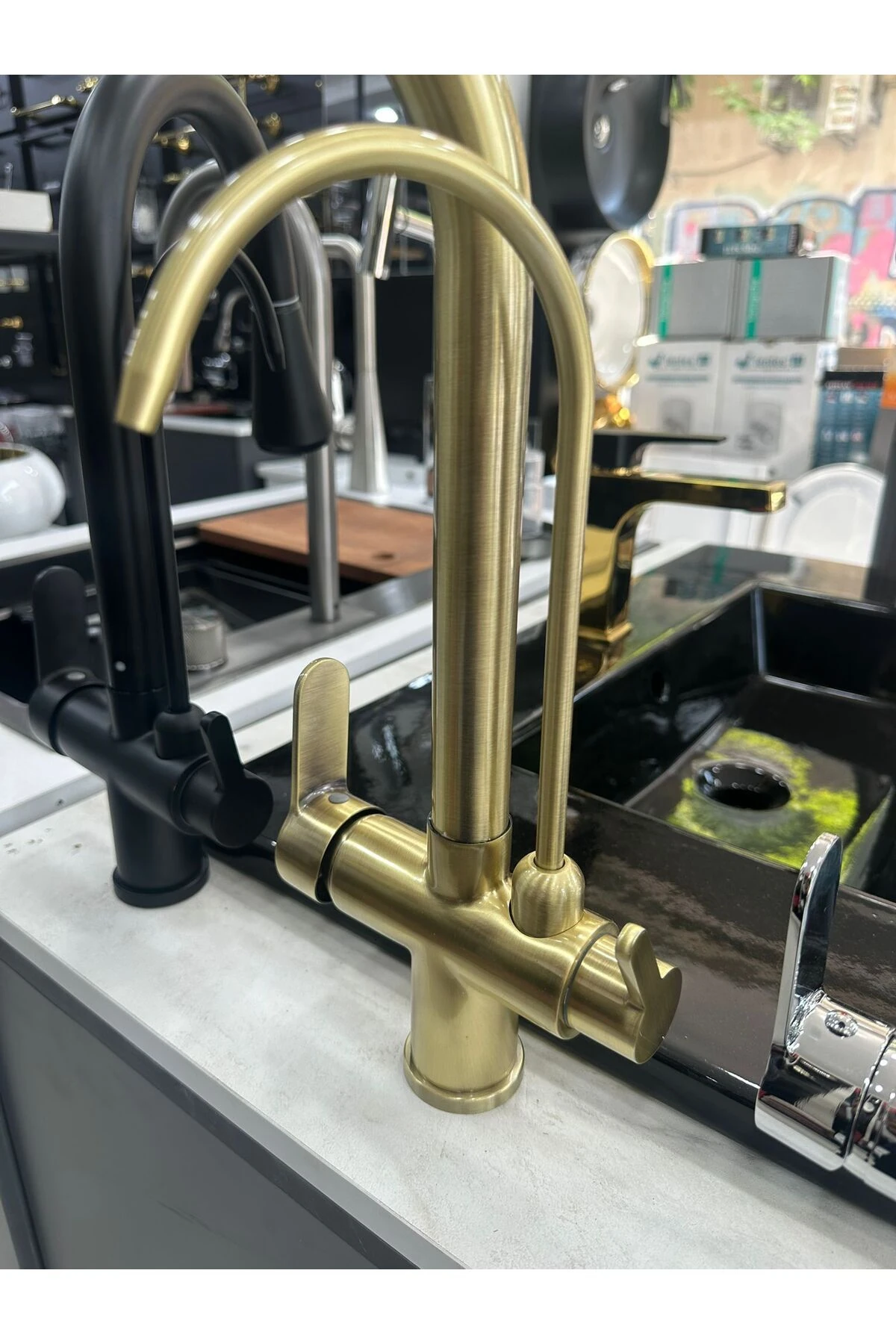 Arıtmalı Spiralli Mat Altın Eviye Bataryası