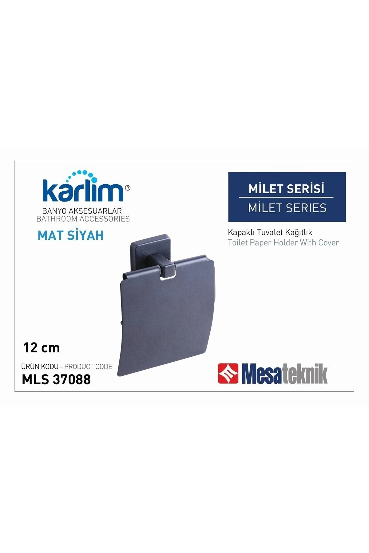 ® Mls 37088-k Milet Mat Siyah Geniş Kapaklı Tuvalet Kağıtlık 12 Cm