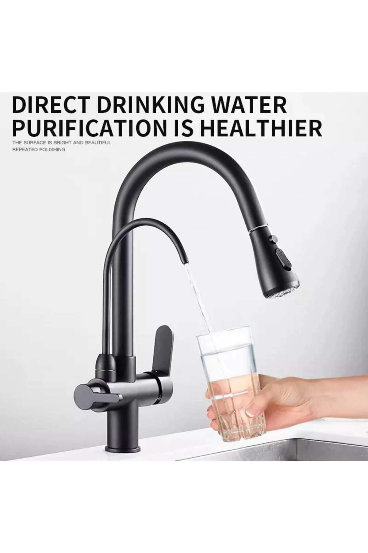 Spiralli Arıtmalı Mutfak Bataryası Mat Siyah Eviye Bataryası