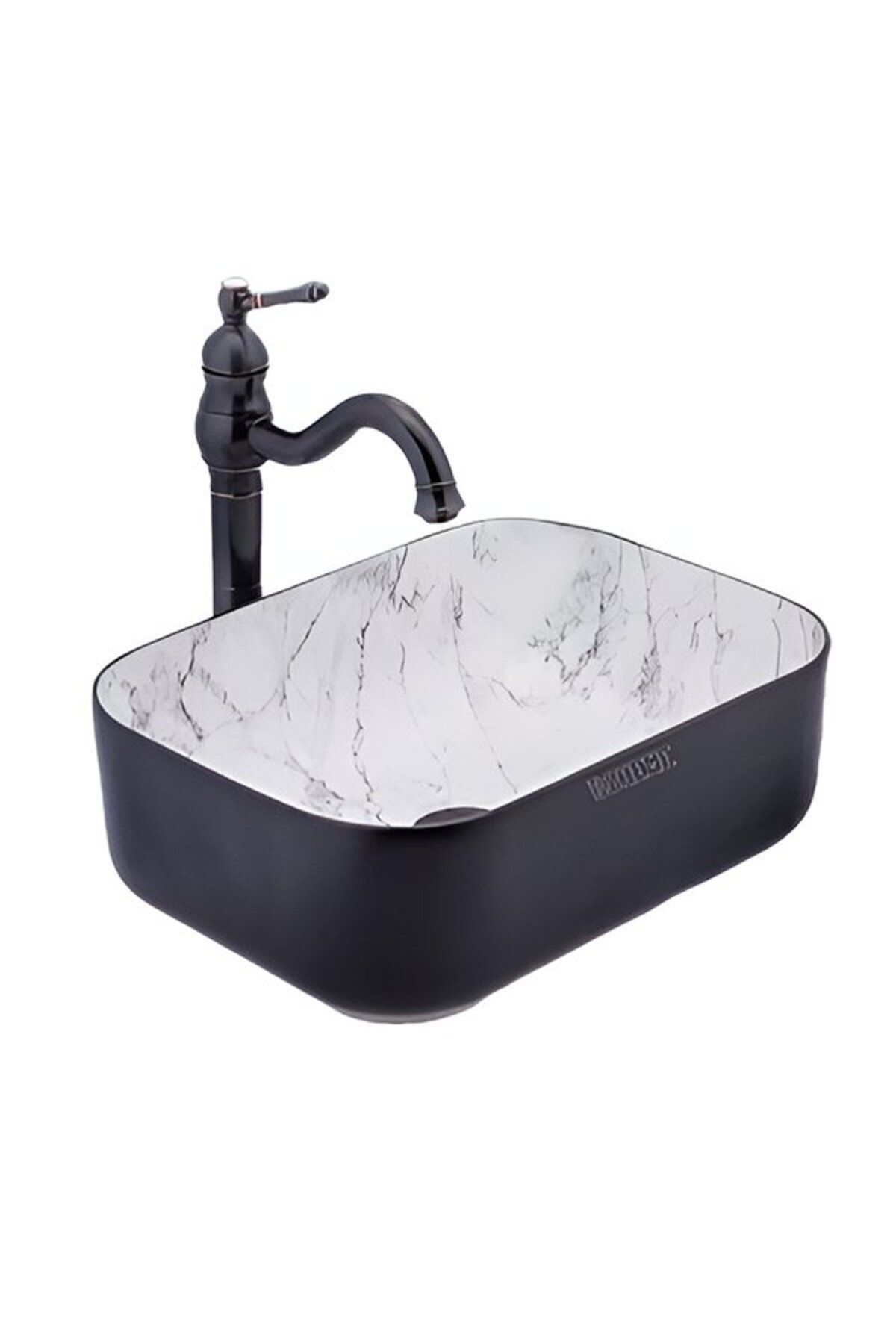 Banyo Lavabosu Tezgah Üstü Çanak Banyo Lavabosu Doğal Taş Mermer Desenli 40x30x14 Ölçülerinde