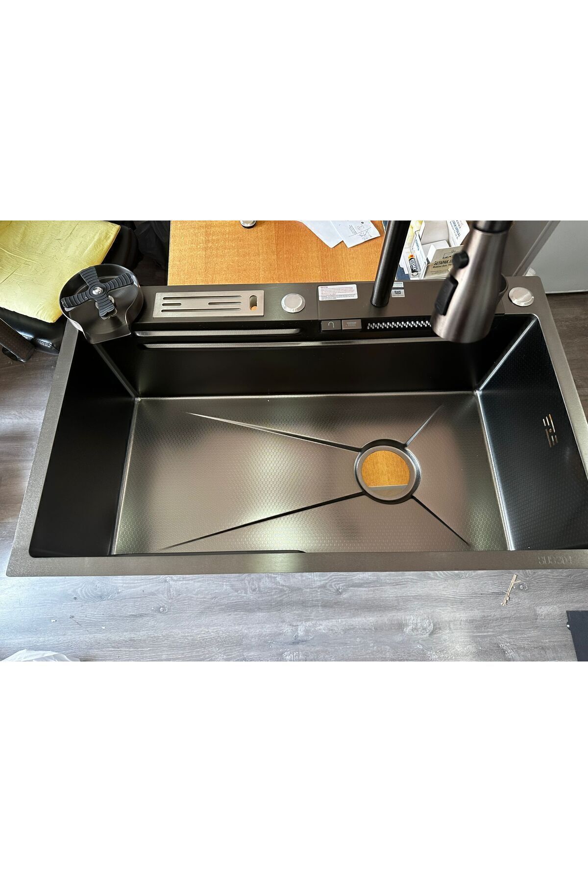 Teknolojik Akıllı Yağmurlama Armatür Kesme Tahtası 2 Tepsi 75x45x20cm Ankastre Evye Seti Hediye Li