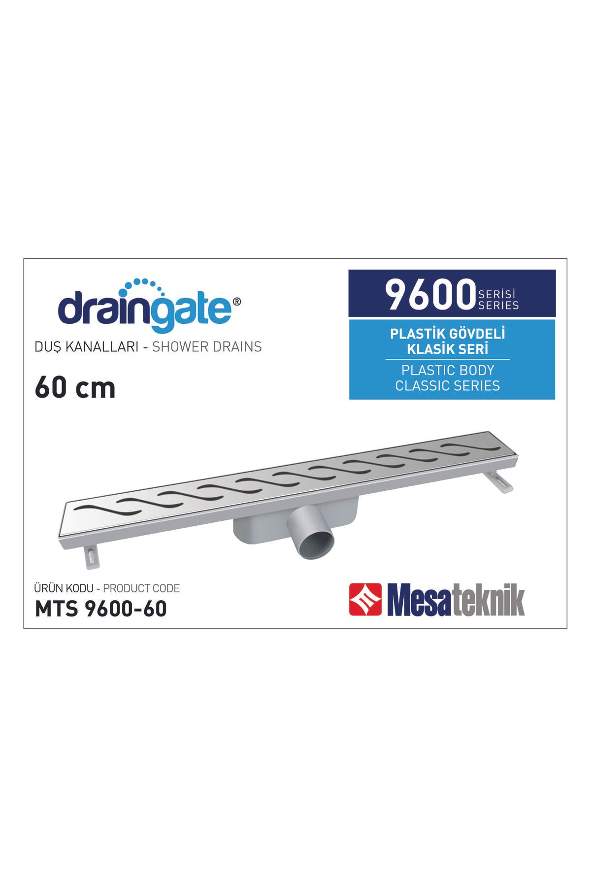 Draingate® Paslanmaz Izgaralı Klasik Duş Kanalı Mts 9600 60