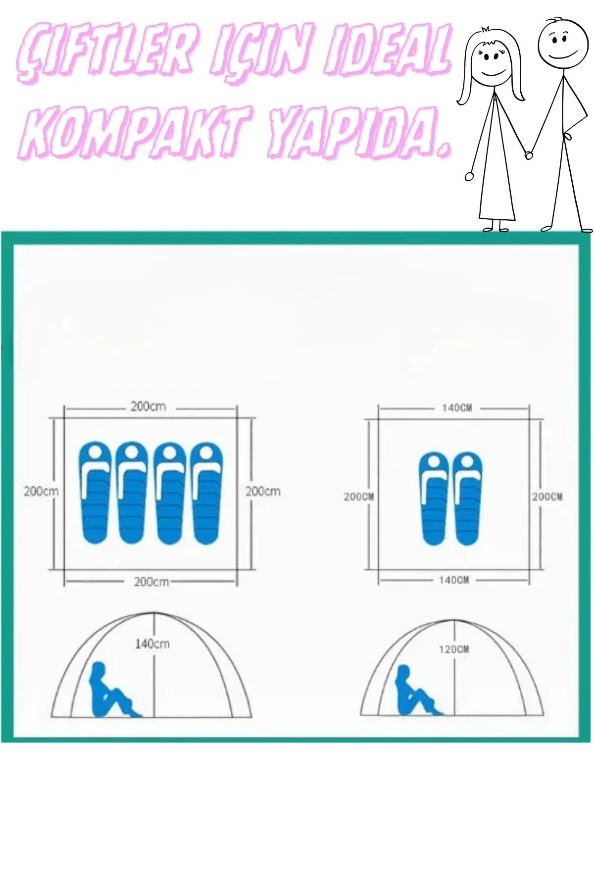 Hızlı Kurulan Otomatik Kamp Çadırı 2 Kişilik | Uv Koruma Kaliteli Meltblown Su Geçirmez Kumaş