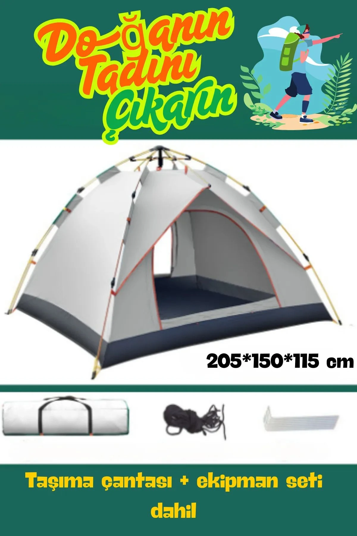 Hızlı Kurulan Otomatik Kamp Çadırı 2 Kişilik | Uv Koruma Kaliteli Meltblown Su Geçirmez Kumaş