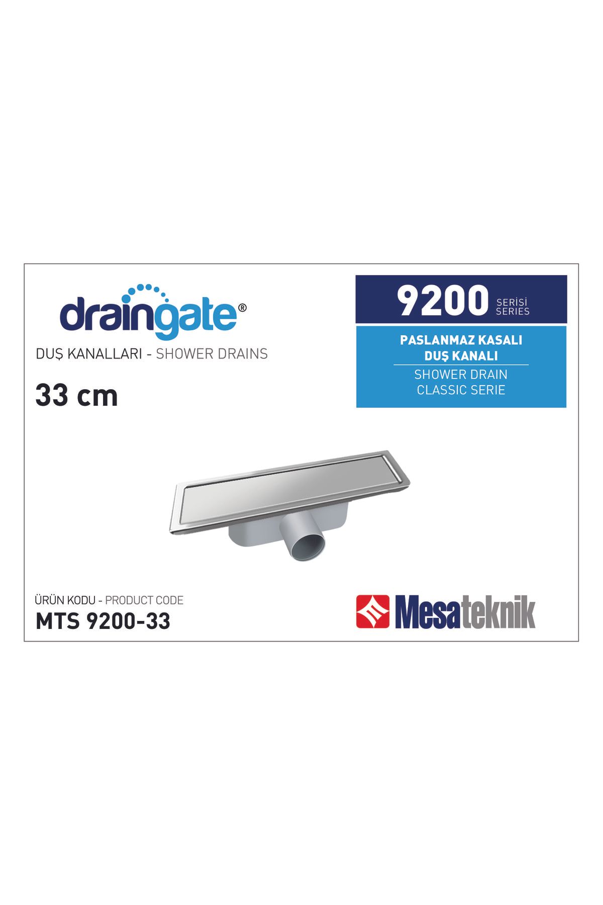 Draingate® Paslanmaz Gövde Standart Seri Duş Süzgeci Yan Ø 50 Mm Uzunluk : 33 Cm