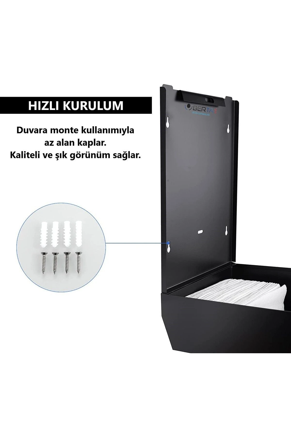 Siyah Kağıt Havlu Dispenseri 200' lü - Z Katlama Kağıt Havluluk 200'lü Peçetelik Duvara Monte