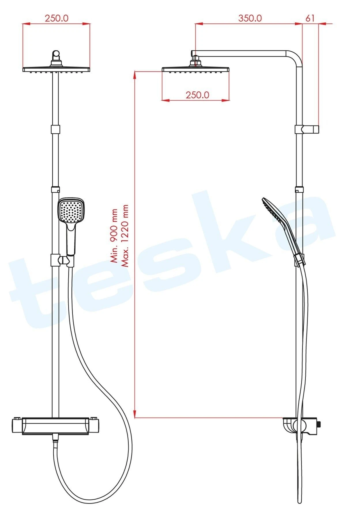 Mira Termostatik Üç Yönlü Duş Kolonu - Beyaz