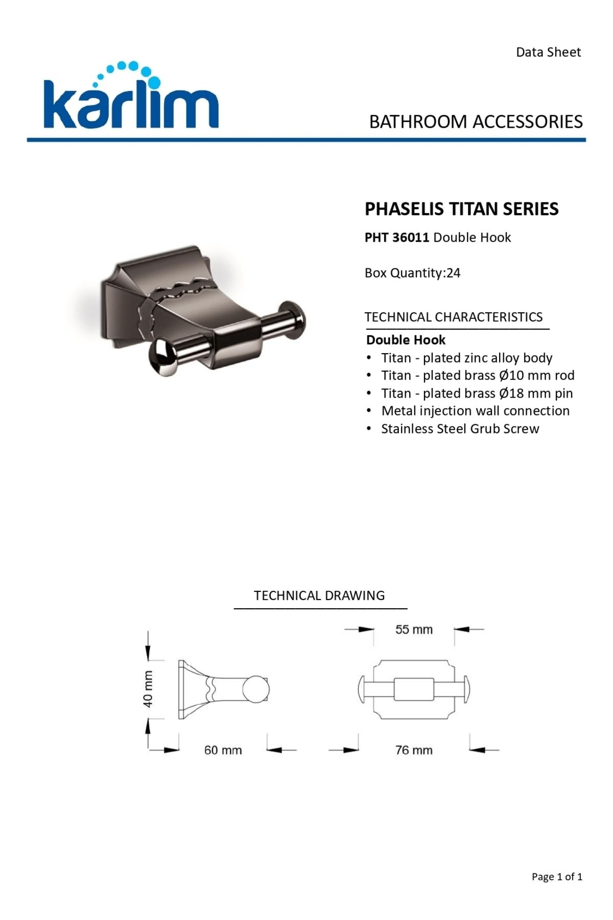 Pht 36011-k Phaselis Serisi Ikili Askılık Titan Kaplama