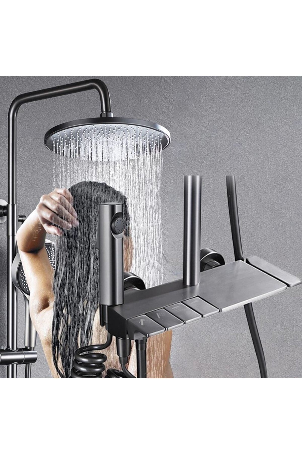 Piyano Siyah Kare Tepe Duş Seti