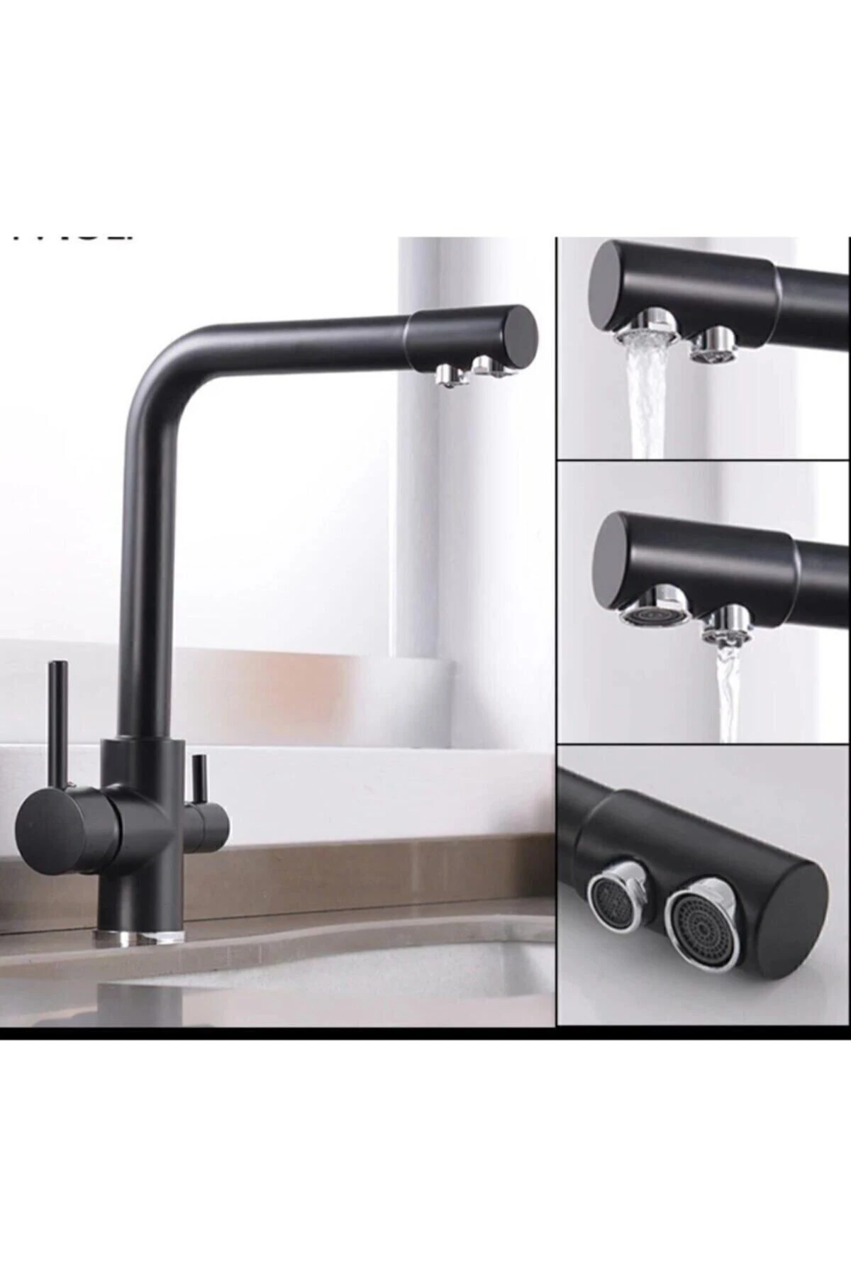 Mutfak Evye Bataryası 3 Yollu Arıtmalı Batarya Siyah