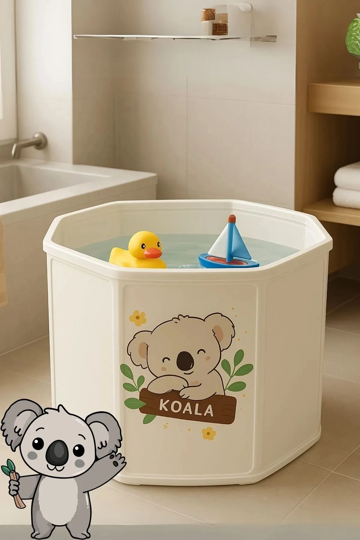 Koala Desenli Plastik Çocuk Küveti / Oyun Havuzu(Portatif Bebek Banyo Havuzu)+boyun simidi HEDİYELİ
