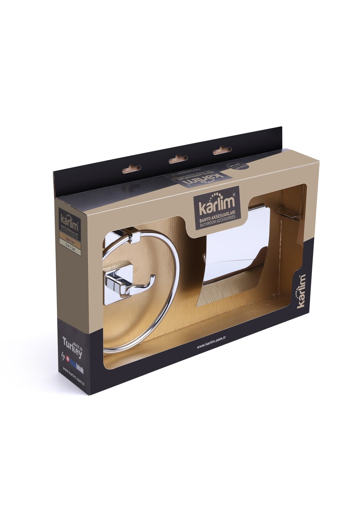 Karlim®milet Serisi Krom 3'lü Aksesuar Set (kare Havluluk, Ikili Askılık, Kapaklı Kağıtlık'12)