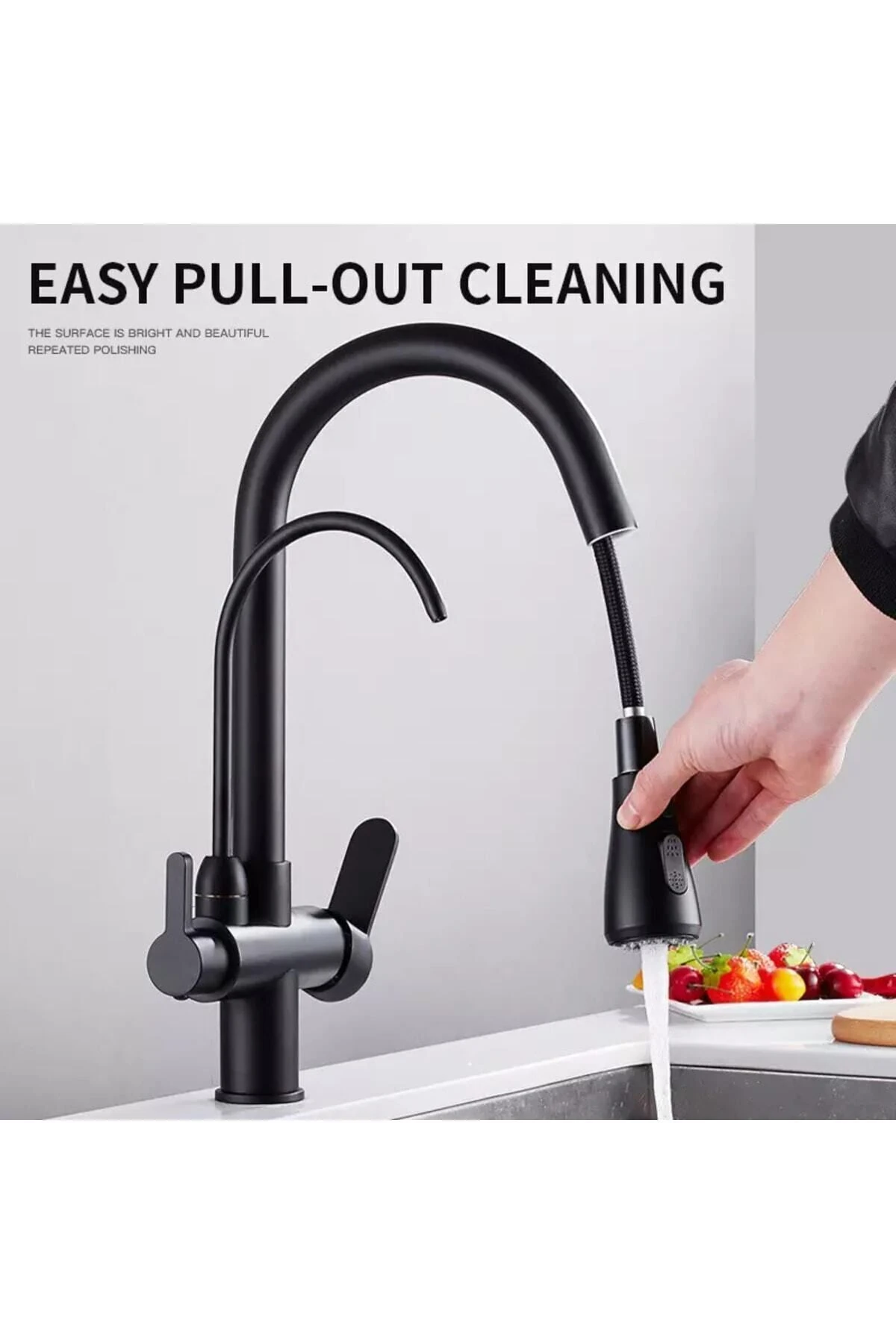 Spiralli Arıtmalı Mutfak Bataryası Mat Siyah Eviye Bataryası