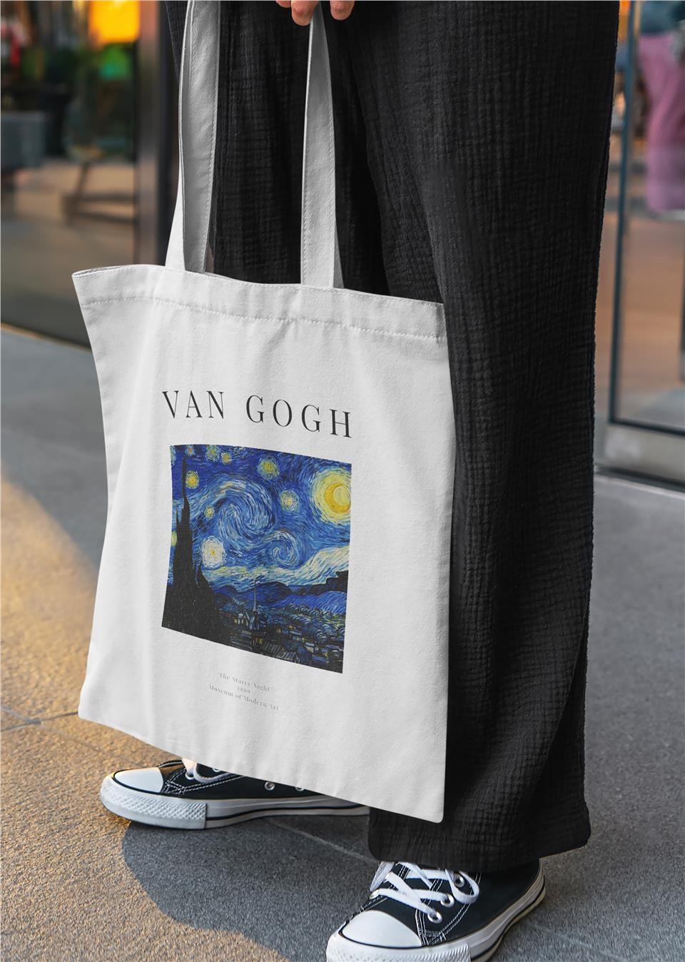 Van Gogh Starry Night Baskılı Bez Çanta